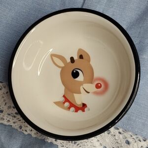 Rudolph Reindeer Ceramic Bowl with Black Trim